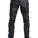 Men's REAL COWHIDE LEATHER PANTS COLOR Black And Blue STRIPES BIKERS PANTS Size 38 Men's REAL COWHIDE LEATHER PANTS COLOR Black And Blue STRIPES BIKERS PANTS Size 38