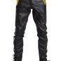 Men's REAL COWHIDE LEATHER PANTS COLOR Black And Yellow STRIPES BIKERS PANTS Size 36