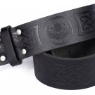 Leather Black KILT BELT Thistle Design Celtic Embossed Belt Double Prong Belt 2 Inches Wide Size 34