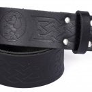 Leather Black KILT BELT Rampant Loin Design Celtic Embossed Belt Double Prong Belt Size 30