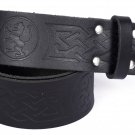 Leather Black KILT BELT Rampant Loin Design Celtic Embossed Belt Double Prong Belt Size 42