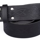 Leather Black KILT BELT Medieval Knot Design Celtic Embossed Belt Double Prong Belt Size 48