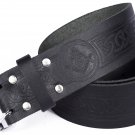 Leather Black KILT BELT Masonic Design Celtic Embossed Belt Double Prong Belt Size 30