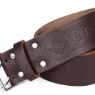 Leather Brown KILT BELT Masonic Design Celtic Embossed Belt Double Prong Belt Size 44