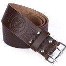 Leather Brown KILT BELT Rampant Loin Design Celtic Embossed Belt Double Prong Belt Size 44
