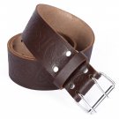 Leather Brown KILT BELT Thistle Design Celtic Embossed Belt Double Prong Belt Size 48