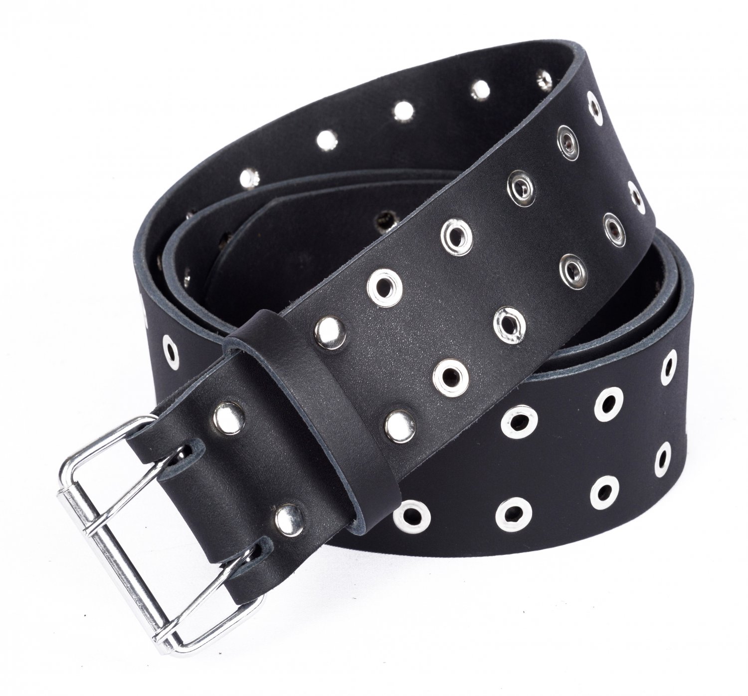 Leather Black KILT BELT Silver Ring Holes - Utility Belt - Duty Belt - 2 Inches Width Size 54