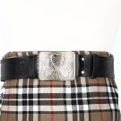 Traditional Scottish Leather Black Kilt Belt -Thistle Celtic Embossing - Free Buckle Size 30