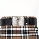 Traditional Scottish Leather Black Kilt Belt -Thistle Celtic Embossing - Free Buckle Size 46