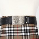 Traditional Scottish Leather Black Kilt Belt -Trinity Knot Celtic Embossing - Free Buckle Size 52