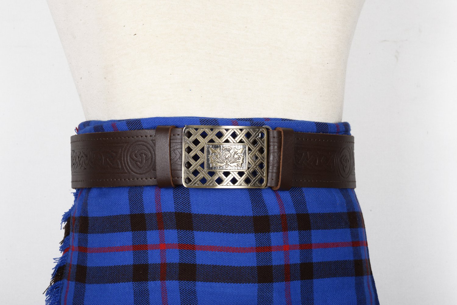 Traditional Scottish Leather Brown Kilt Belt -trinity Knot Celtic Embossing - Free Buckle Size 36