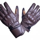 MOTOR-BIKE RACING Safety GLOVES Genuine Leather Brown Color Size S