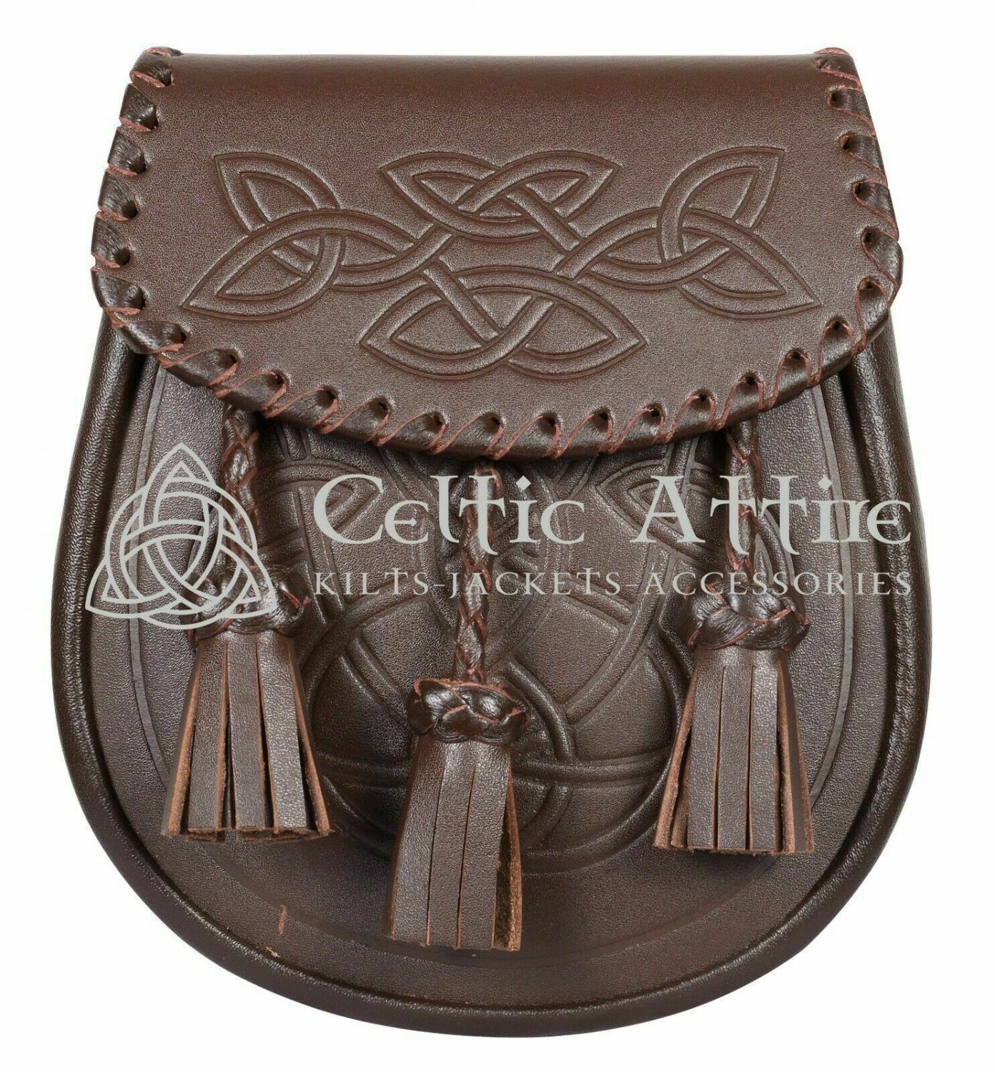 New Handmade Brown Leather Scottish Kilt Sporran - Celtic Knot Pattern ...