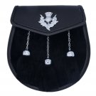 Scottish Semi Dress Black Rabbit Fur Thistle Kilt Sporran with Chain Belt.