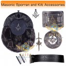Scottish KILT  Masonic Design SPORRAN Seal Skin with Kilt Accessories Belt Size 34