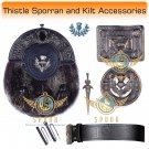 Scottish KILT  Thistle Design SPORRAN Seal Skin with Kilt Accessories Belt Size 36