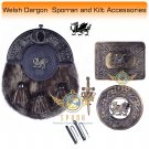 Scottish KILT Welsh Dragon Design SPORRAN Seal Skin With KILT Accessories Brooch Pin & Buckle
