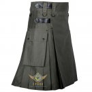 Men Scottish Working Olive Green Utility KILT Deluxe KILTS 100% Cotton With Cargo Pockets