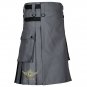 Men Scottish Working Two Cargo Pockets Grey Utility KILT Deluxe KILTS 100% Cotton