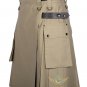 Men Scottish Working Two Cargo Pockets Khaki Utility KILT Deluxe KILTS 100% Cotton