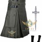 Men Scottish Working Two Cargo Pockets Olive Green Utility KILT Deluxe KILTS 100% Cotton