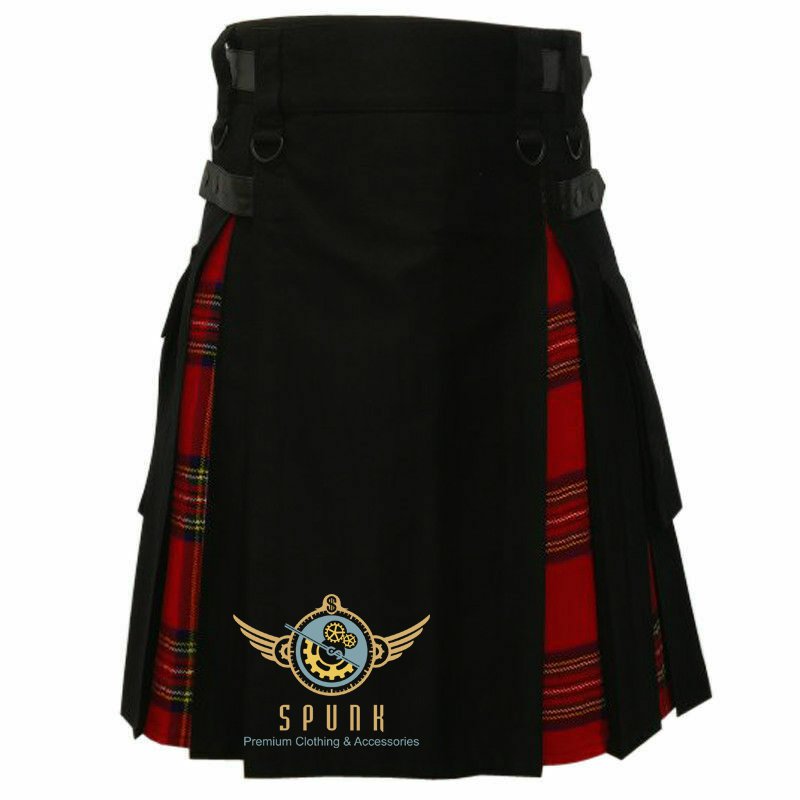 Handmade Royal Stewart Hybrid Cotton and Tartan Scottish UTILITY KILT For Men