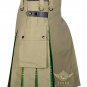 Handmade Hybrid premium Khaki Cotton and Irish Tartan Scottish UTILITY KILT