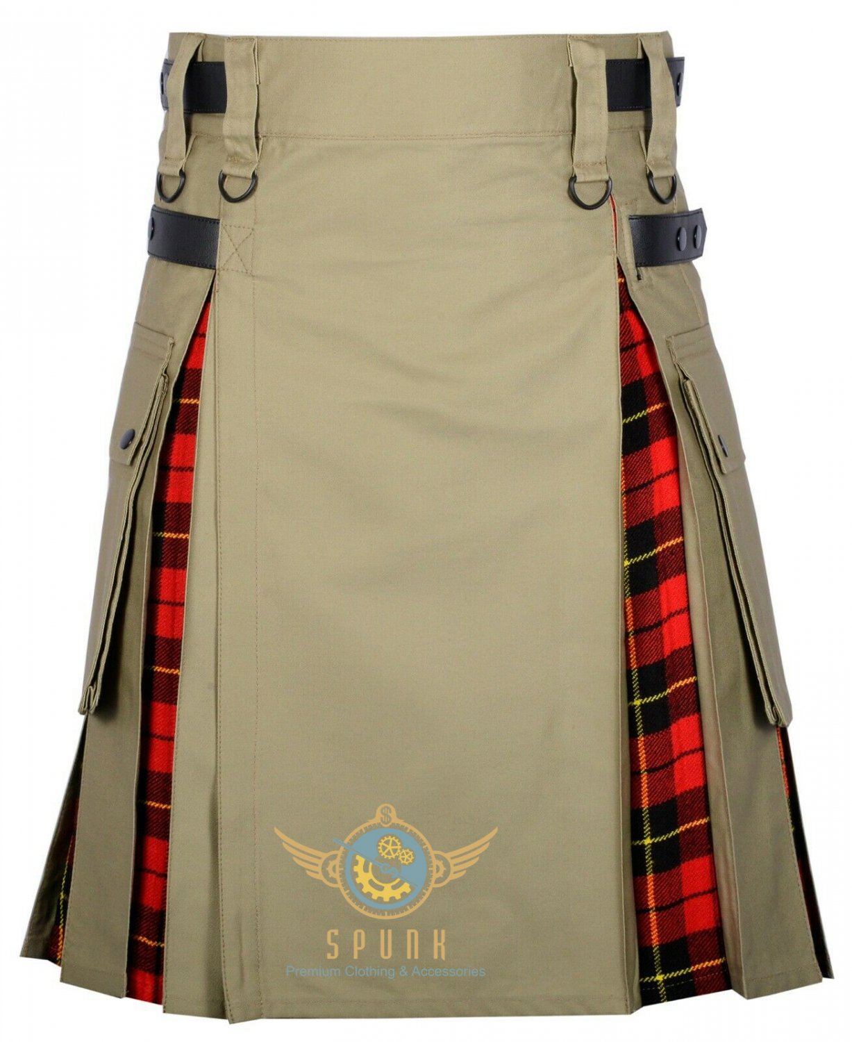 Handmade Hybrid premium Khaki Cotton and Wallace Tartan Scottish UTILITY KILT