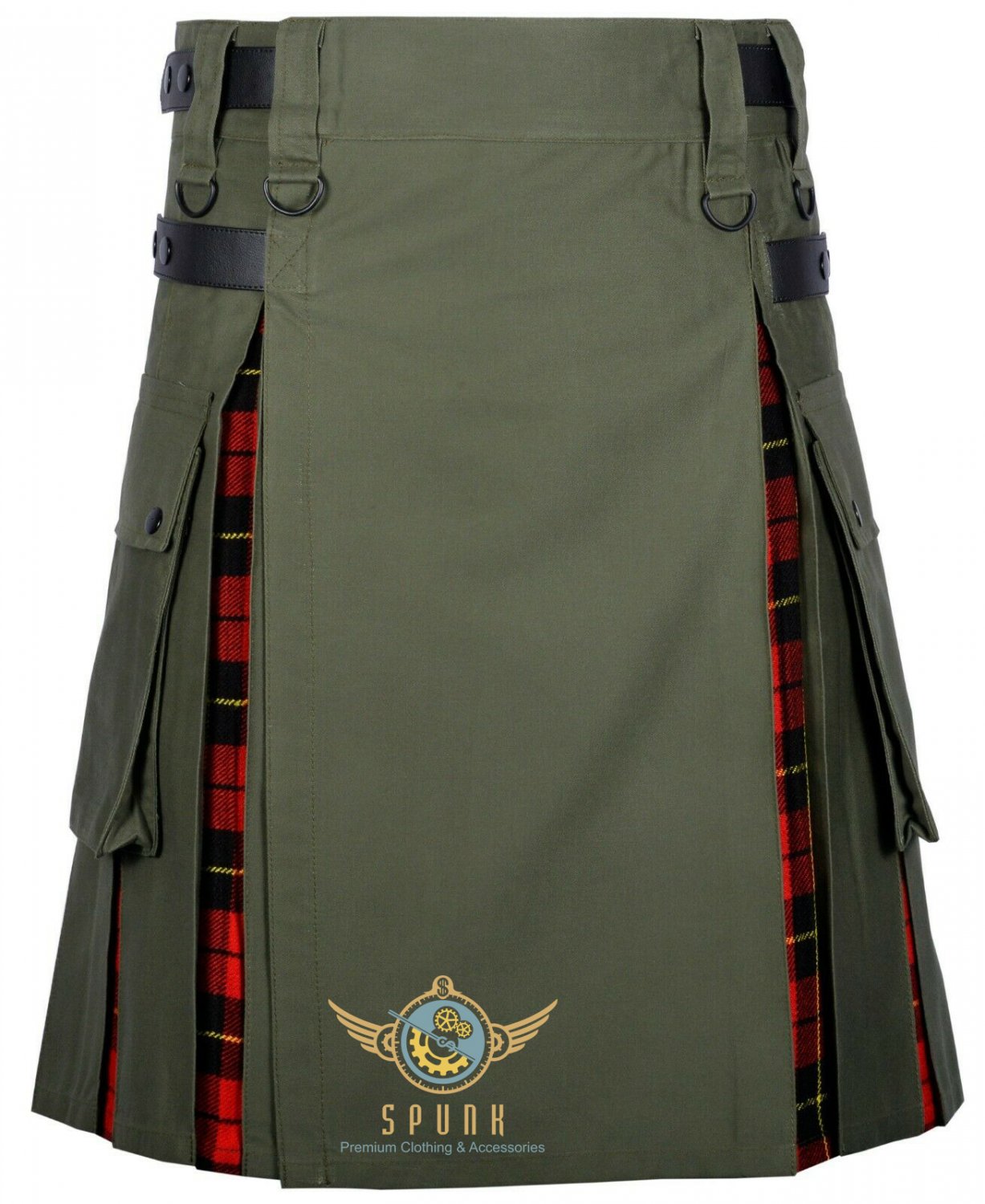 Heavy Cotton Hybrid Kilt Green Color With Tartan main image 1