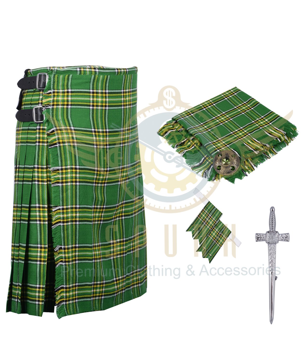 8 Yard Traditional Scottish Kilt For Men Irish Tartan- Free Accessories