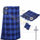 8 Yard Traditional Scottish Kilt For Men Ramsey Blue Tartan- Free Accessories
