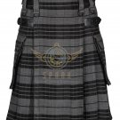 Scottish Men's Modern utility kilt - Cargo Pockets Kilt Grey Watch Tartan