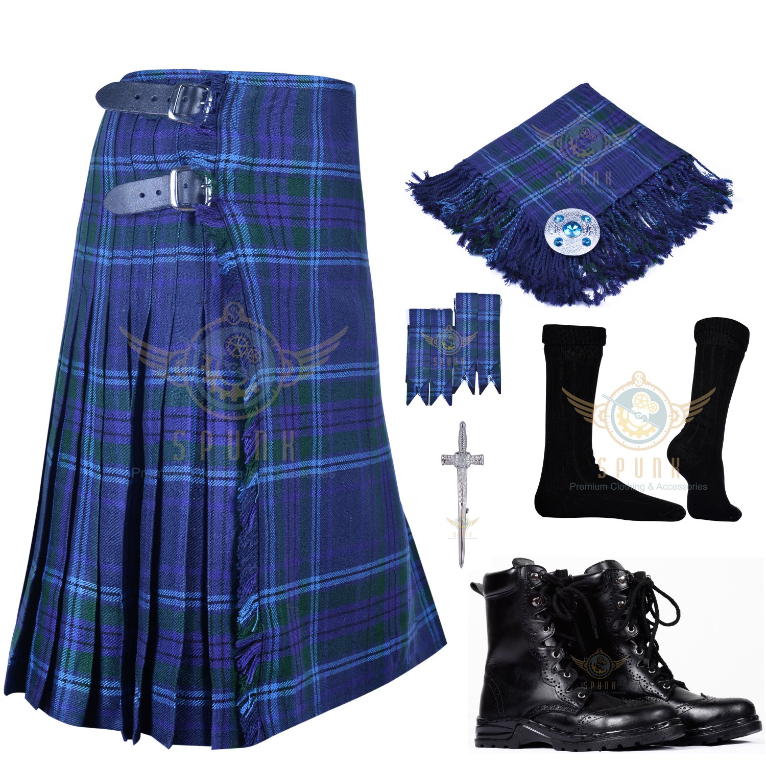 Mens Scottish 8 Yard KILT Traditional 8 yard Spirit of Scotland Tartan KILT & Accessories