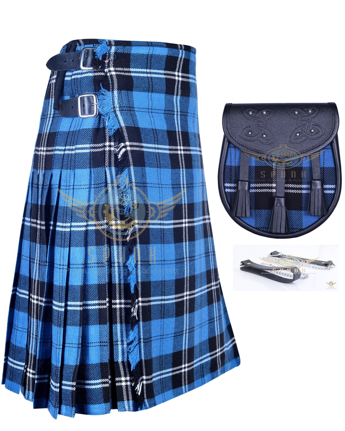 Scottish 8 Yard TARTAN KILT Highland Traditional Kilt Ramsey Blue ...