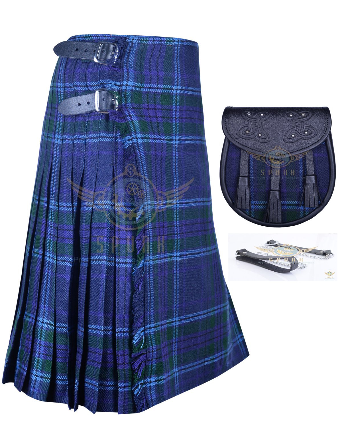 Scottish 8 Yard TARTAN KILT Highland Traditional Kilt Spirit of Scotland with free Sporran