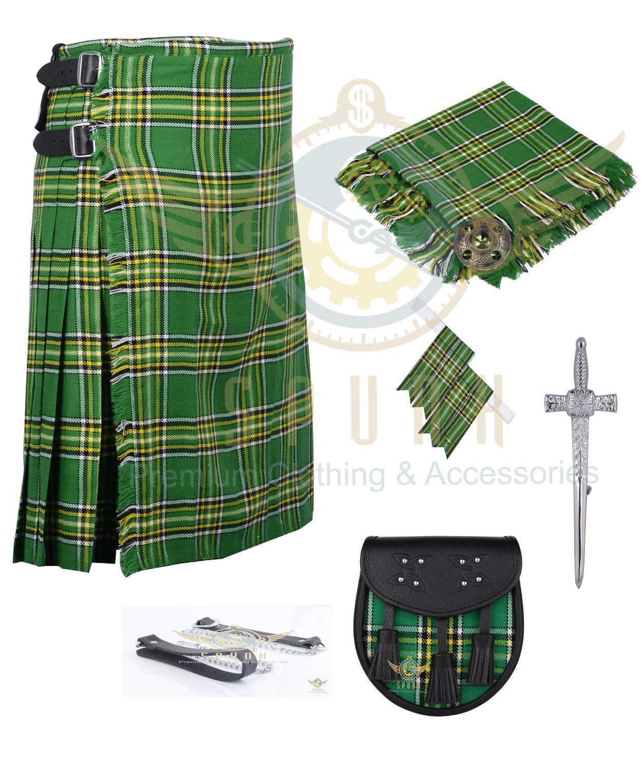 Mens Scottish 8 Yard KILT Traditional 8 yard KILT Irish Tartan & Free Accessories