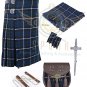 Mens Scottish 8 Yard KILT Traditional 8 yard KILT Blue Douglas & Free Accessories