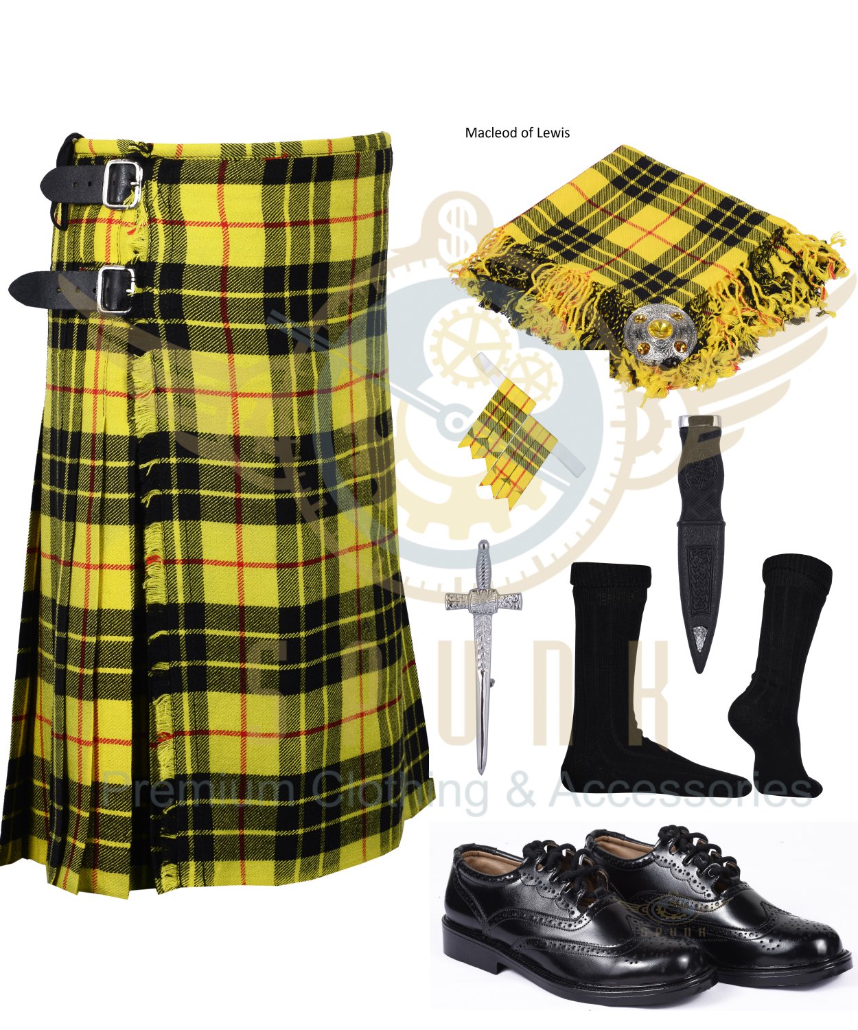 Scottish 8 Yard KILT Men's Macleod of Lewis Traditional 8 yard KILT & Free Accessories