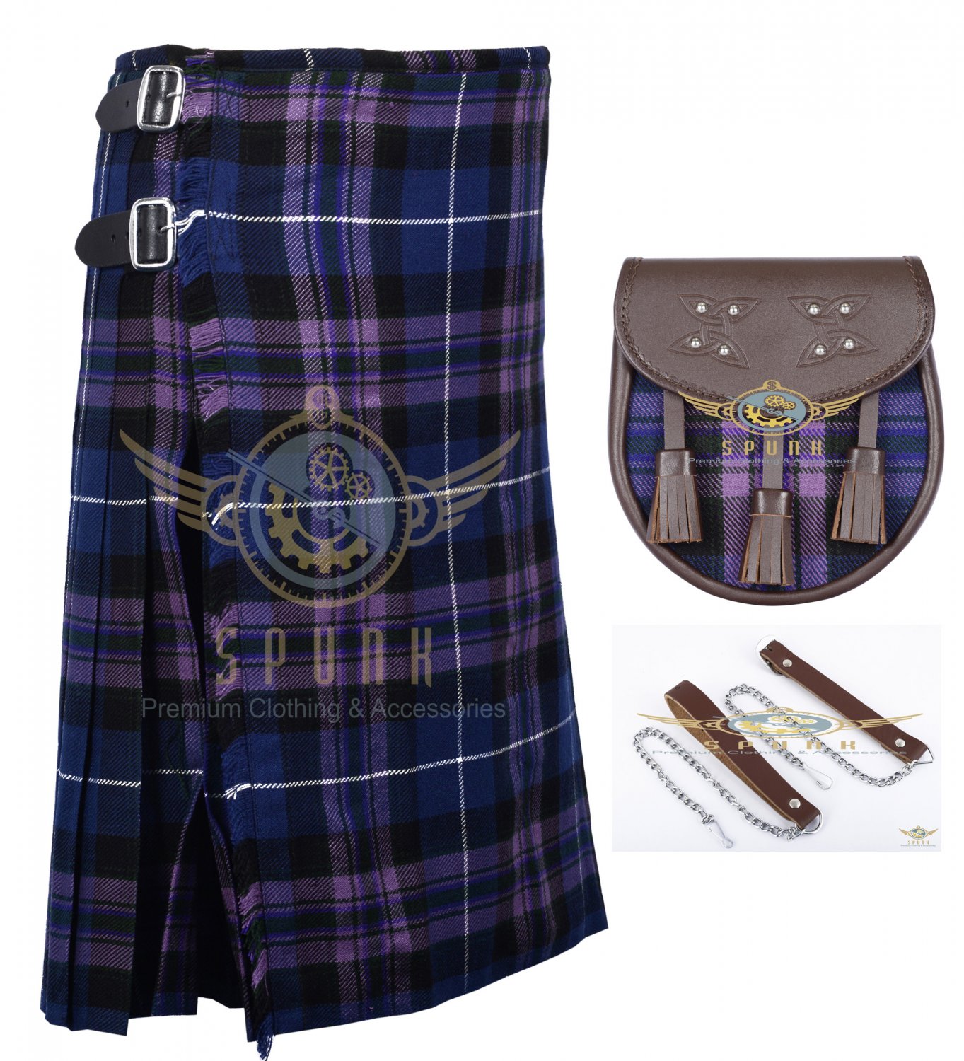 Scottish 8 Yard KILT Mens Highland Traditional Kilt Pride of Scotland with Sporran