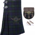 Scottish 8 Yard KILT Men's Black watch 8 yard kilt Highland Traditional Kilt  with Sporran