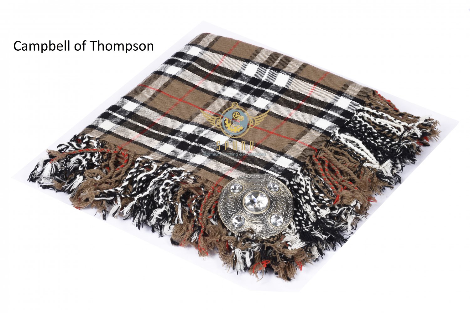 Scottish Traditional Campbell of Thompson Tartan Kilt FLY PLAID & Brooch -Fly plaid Size (48 X 48)