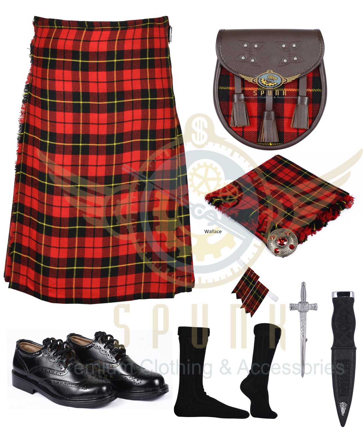 Scottish Traditional Handmade Wallace Tartan 8 Yard KILT & Accessories