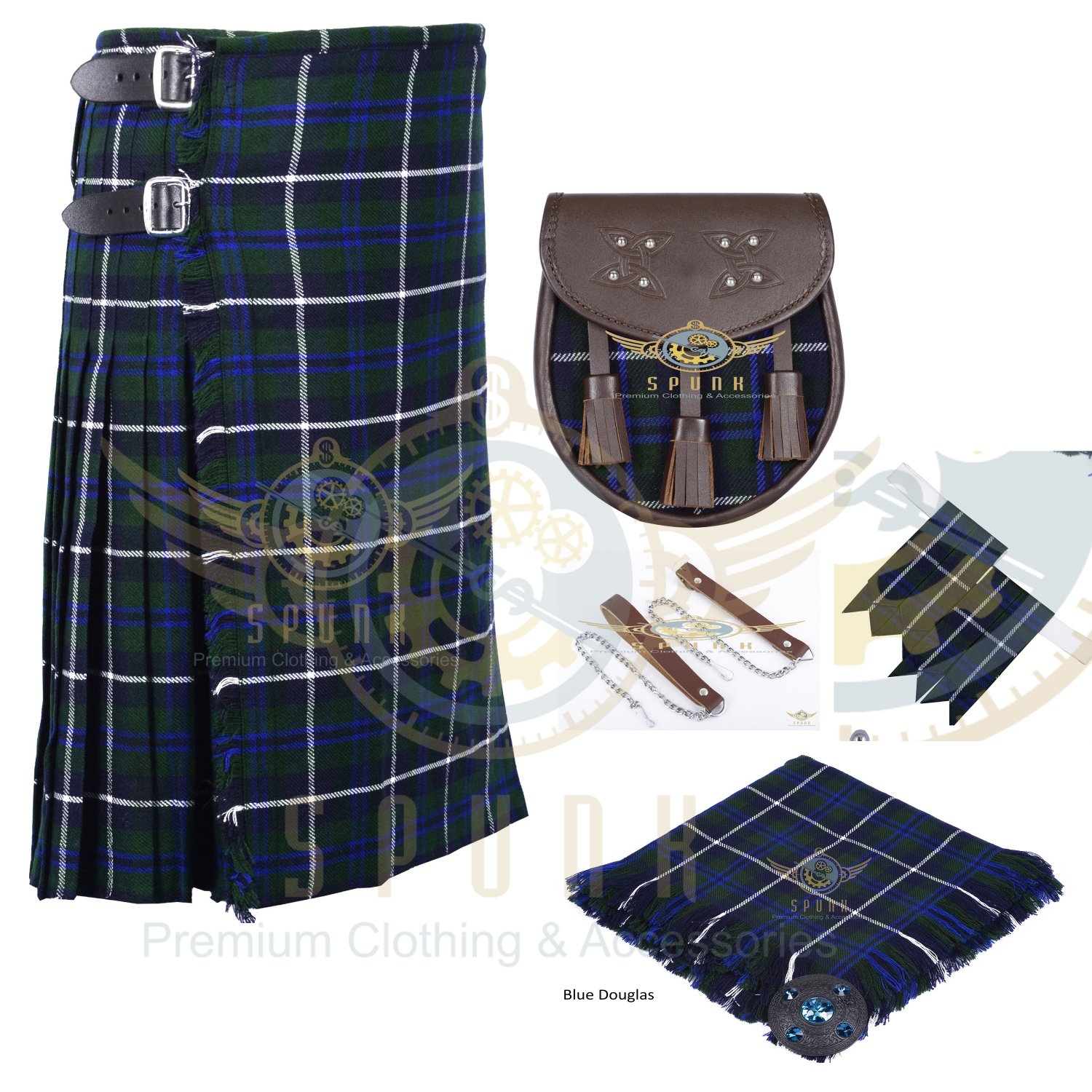 Scottish 8 Yard KILT Traditional 8 yard Tartan KILT Blue Douglas 8 Yard ...