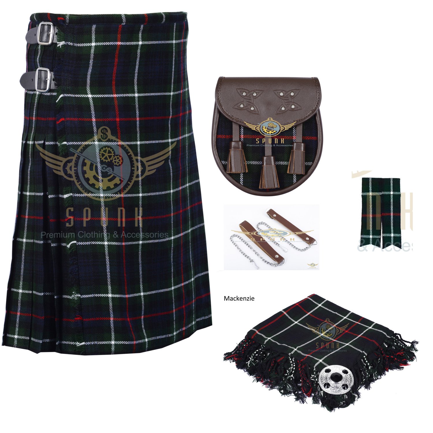 Scottish 8 Yard KILT Traditional 8 yard Tartan KILT Mackenzie 8 yard kilt Deal Set