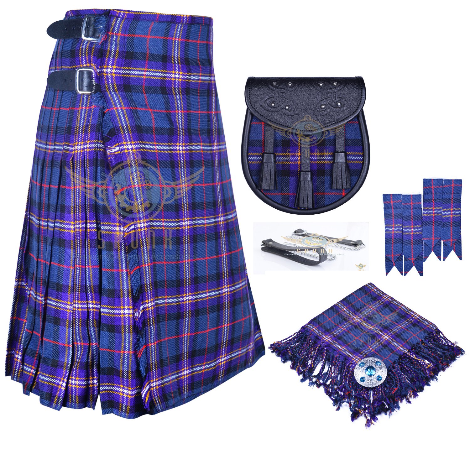 Scottish 8 Yard KILT Traditional 8 yard Tartan KILT Masonic 8 yard kilt With Accessories