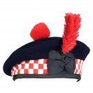Scottish Military Piper Red & White DICED BALMORAL Bonnet Hat/kilt Caps 100% Wool