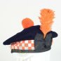 Scottish Military Piper Orange White DICED BALMORAL Bonnet Hat/kilt Caps 100% Wool