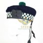 Scottish Military Piper Green White DICED BALMORAL Bonnet Hat/kilt Caps 100% Wool