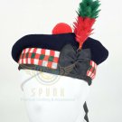 Scottish Military Piper Red Green & White DICED BALMORAL Bonnet Hat/kilt Caps 100% Wool