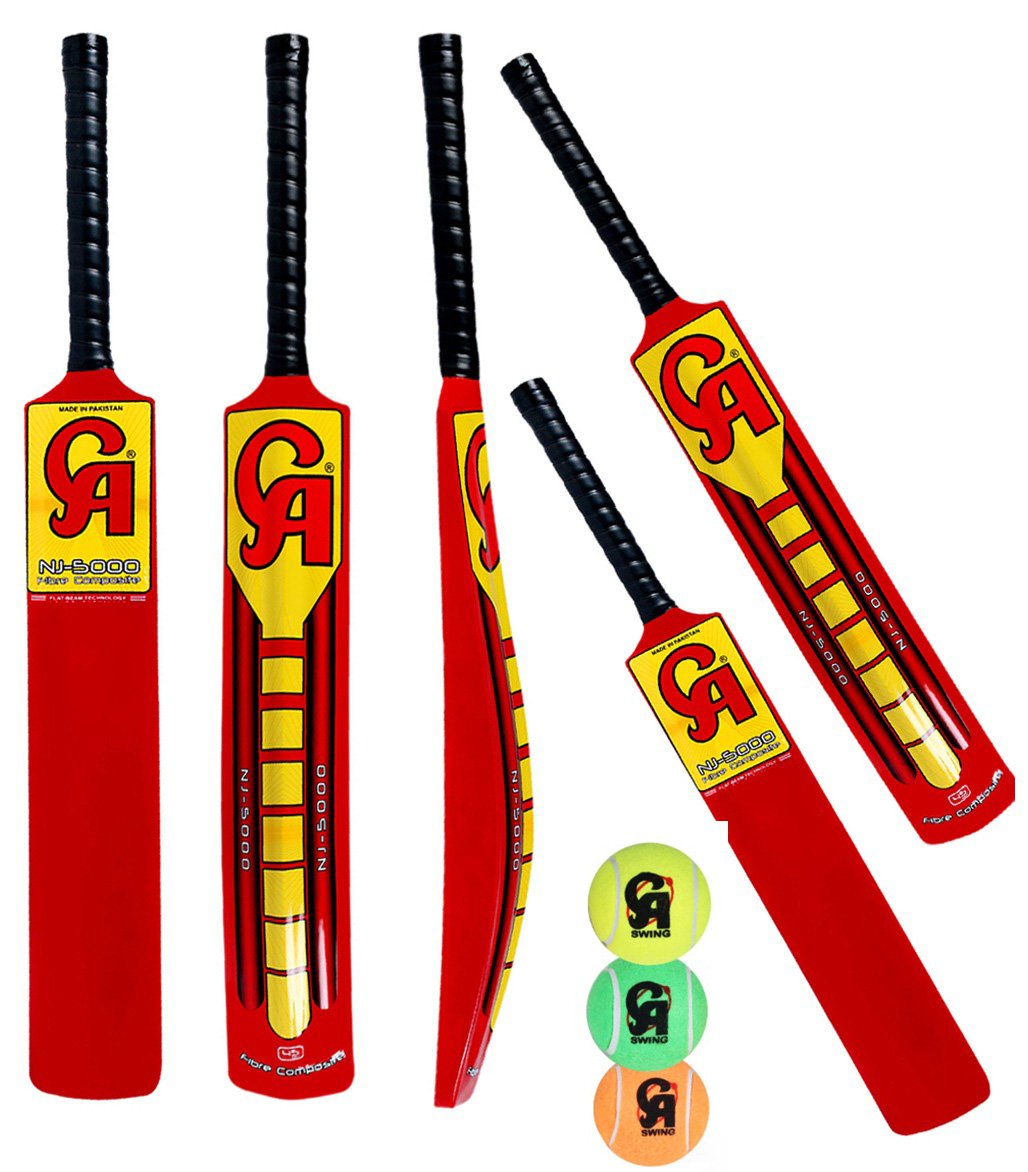 3 x CA NJ5000 Tape Ball Fiber Cricket Bat 38mm (Pack of 3 Bats With 6